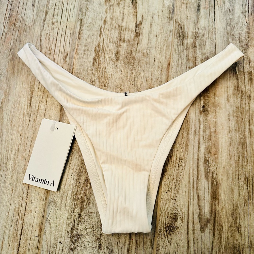 Vitamin A Ribbed High-Cut Bikini Bottom in Cream